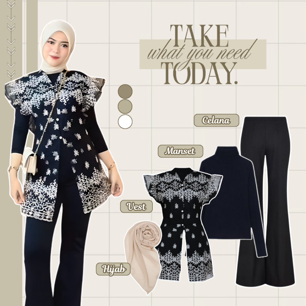 Setelan Remaja Kekinian ( Arfas Vest + Celana + Jilbab ) Outfit Kondangan Hijab Ootd Lebaran - LP210