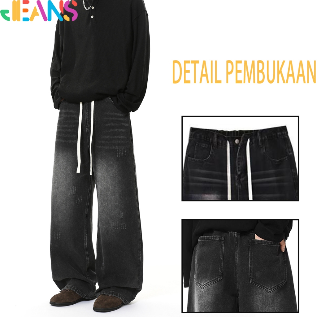 Celana jeans pria korean style Baggy jeans Celana panjang pria jeans kulot Jeans oversize boyfriend