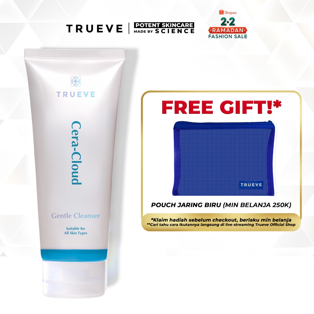 TRUEVE Cera-Cloud Facial Cleanser - Facial Wash Pembersih Wajah untuk Semua Tipe Kulit Anti Keset Ta