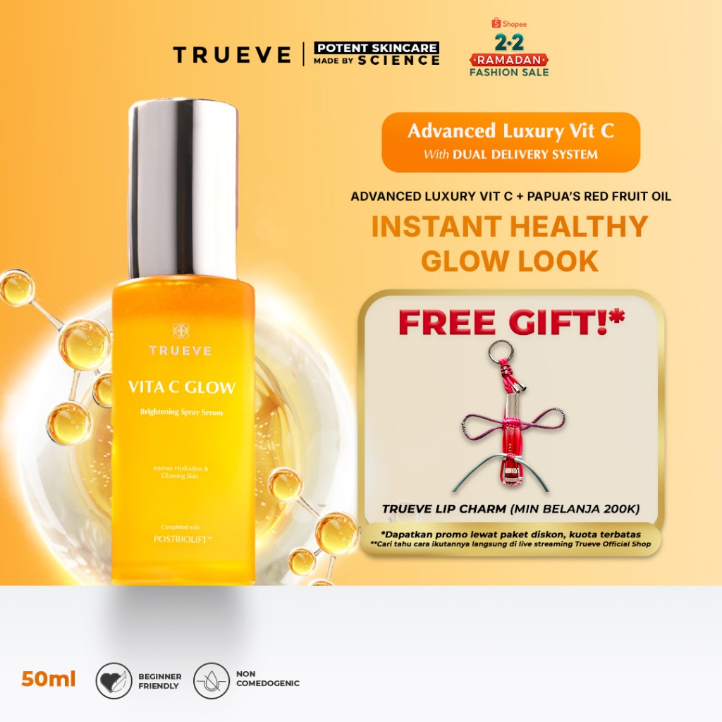 Trueve Vita C Glow Brightening Spray Serum 50ml – Serum Spray Dual Layer Vitamin C, Instant Healthy 