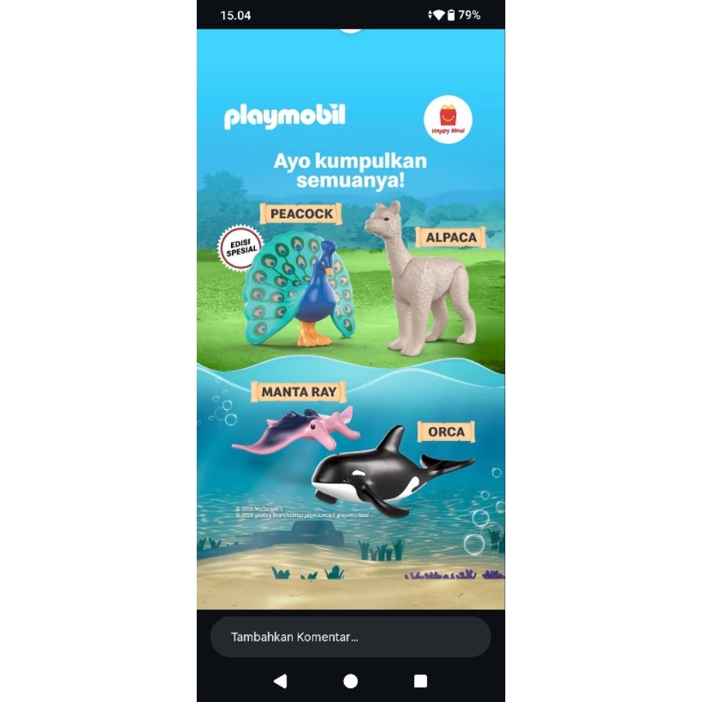 Happy meal McDonald playmobil alpaca mantra Ray orca peacook