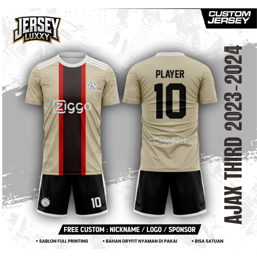 JERSEY Sepak Bola AJAX Third Dryfit Custom Nama Nomor Anak Dewasa Banyak Ukuran