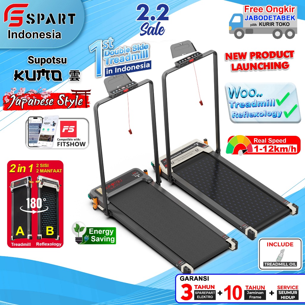 SUPOTSU KUMO Treadmill Listrik Treadmill Portable Treadmill Multifungsi Treadmil Lipat Treadmill Ele