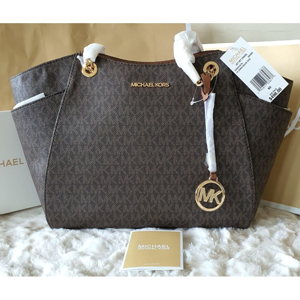 tasMK Jet Set Travel Large Chain Tote in Brown n