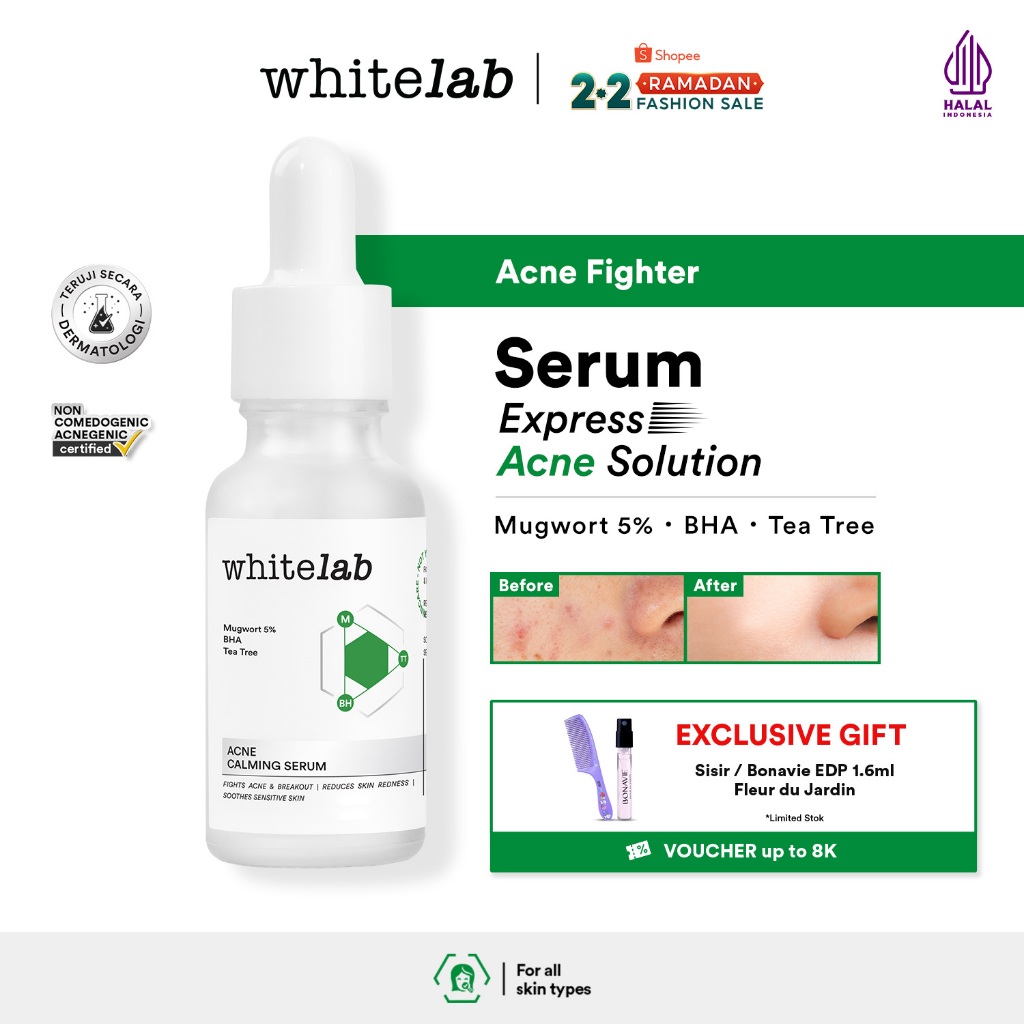 Whitelab Acne Calming Serum - Serum untuk Kulit Jerawat, Bruntusan, dan Berminyak dengan Mugwort, BH