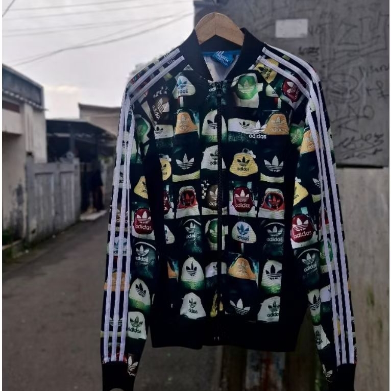 Adidas Vintage Full Print Tracktop 3 Stripes White Original