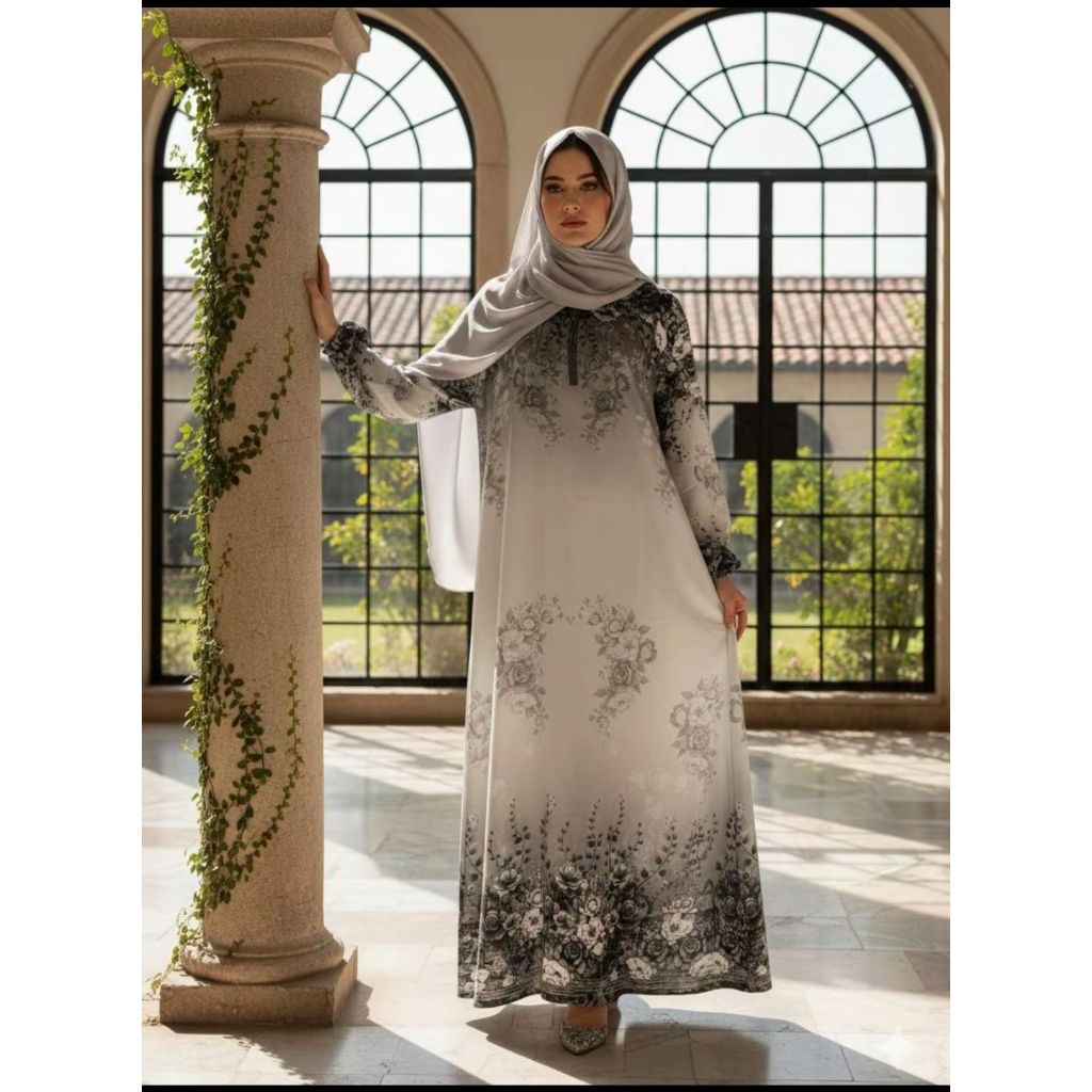 Gamis Wanita Premium Full Printing Motif Floral | 35