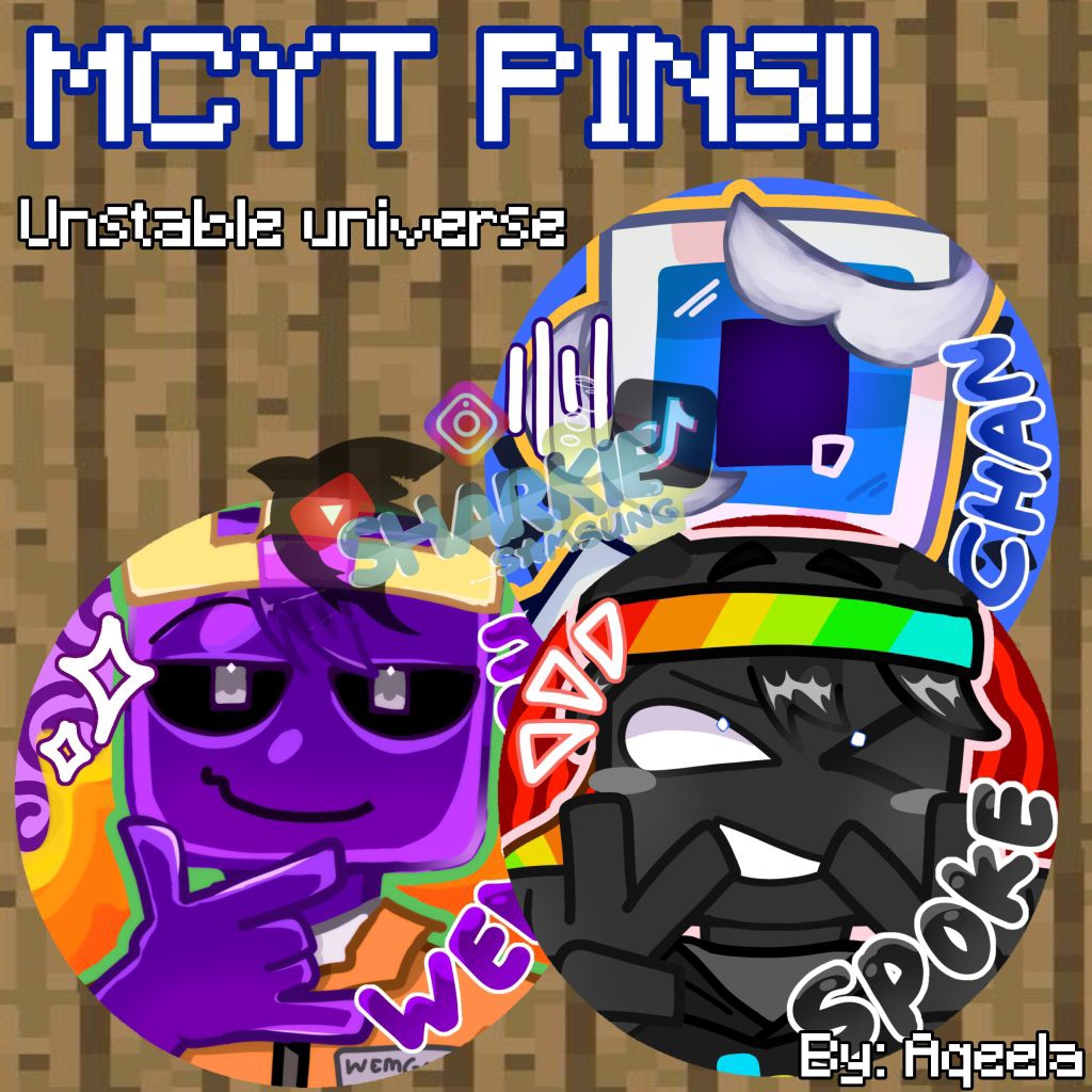 [READY STOCK] MCYT Minecraft youtuber Lifesteal SMP Unstable universe 5,8 Cm glitter pins | Fanmerch