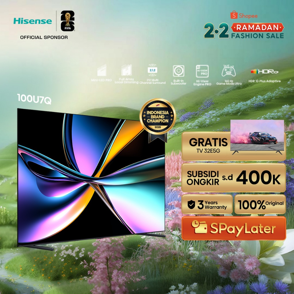 (BELI TV GRATIS TV) Hisense TV 100U7Q Vidaa Smart TV ULED MiniLED Pro 100 inch Hi View AI Engine Pro