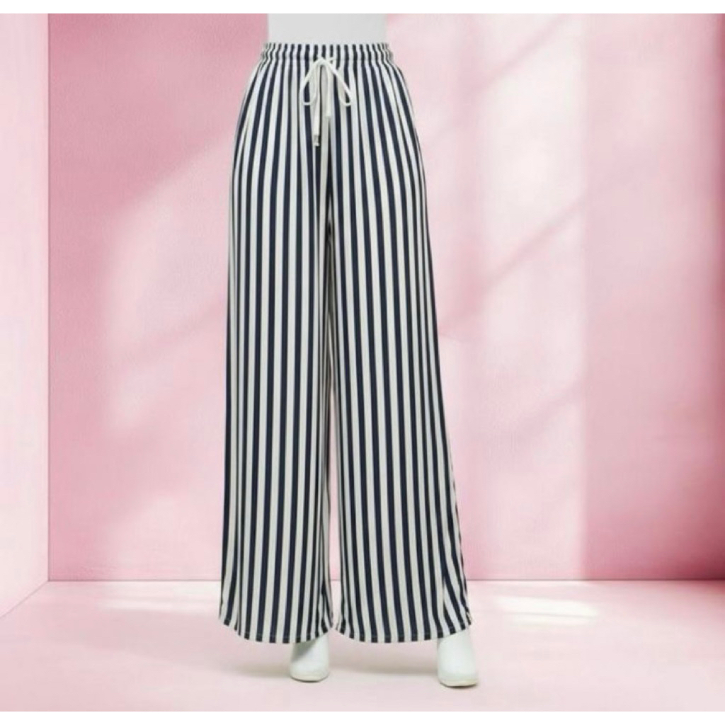 Celana kulot Panjang Wanita Baggy kantor kuliah motif garis bahan rayon