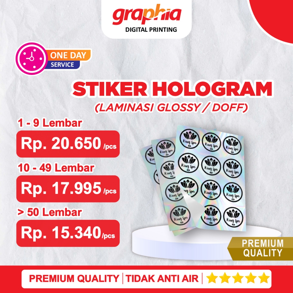 Sticker Hologram + Laminasi A3+ (Glossy/Doff)