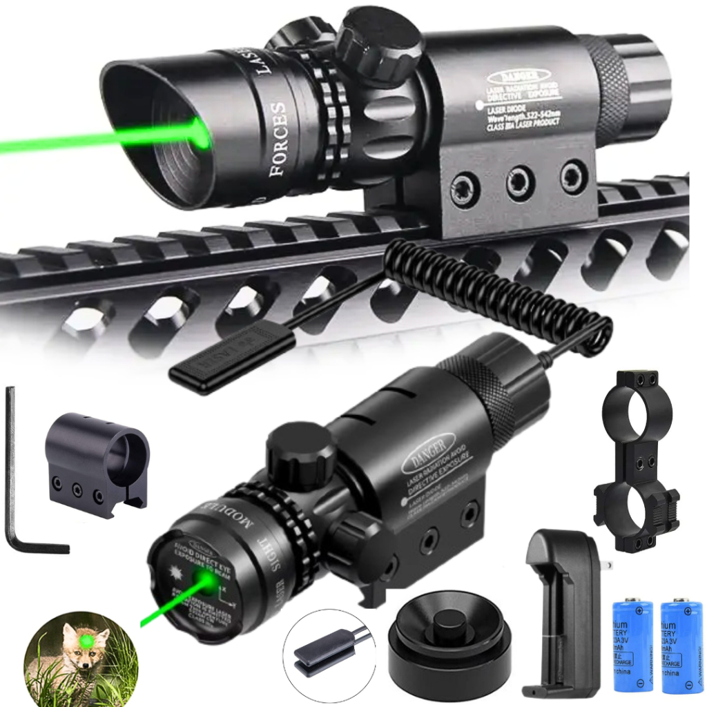 TaffLED Laser Tempak Jarak Jauh Senapan Angin Siang Malam Paket Lengkap Warna Hijau 2 Pcs Baterai  J