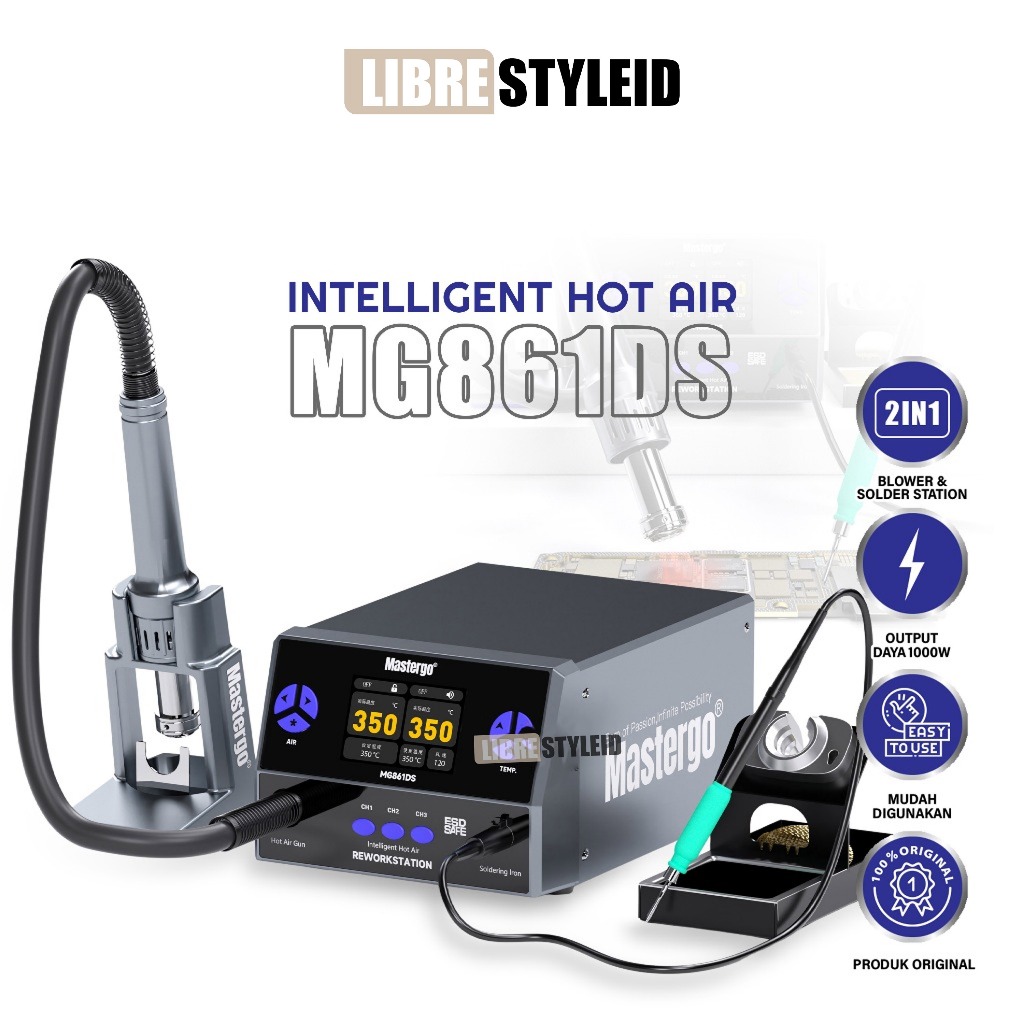 MASTERGO MG861DS 2IN1 1000W+50W HOT AIR STATION SOLDER STATION ORIGINAL - STASIUN SOLDER GANDA MASTE