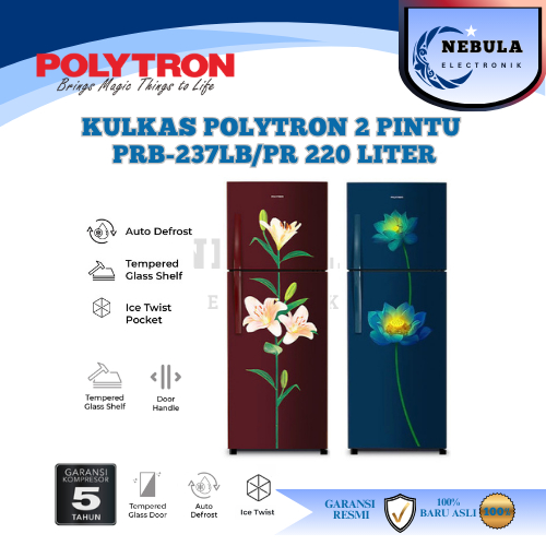 KULKAS POLYTRON 2 PINTU PRB-237/POLYTRON KULKAS 2 PINTU METALLIC SERIES 220 LITER - PRB 237