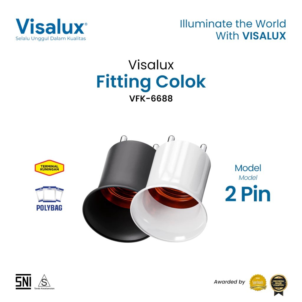 Fitting lampu Colok Kaki 2 Visalux E27 Visalux Hitam/Putih VFK6688