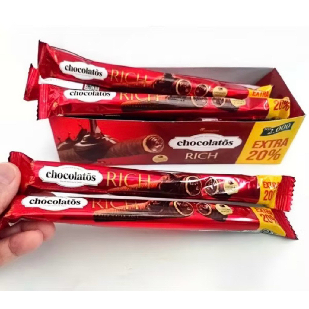 Chocolatos Rich Wafer Roll - 12 pcs, Rasa Coklat Italia, Krim Coklat Berlimpah