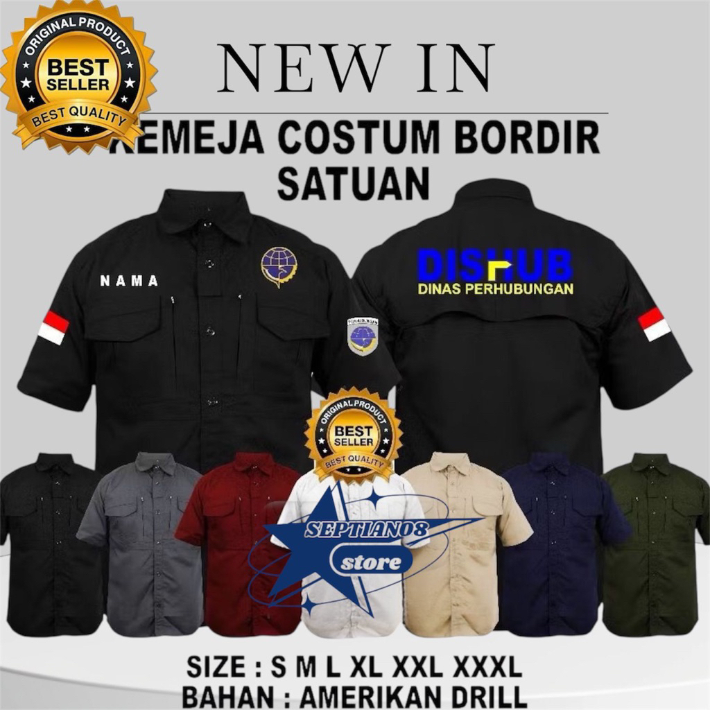 kemeja tactical dishub terbaru full bordir lengan pendek baju seragam dinas perhubungan free nama