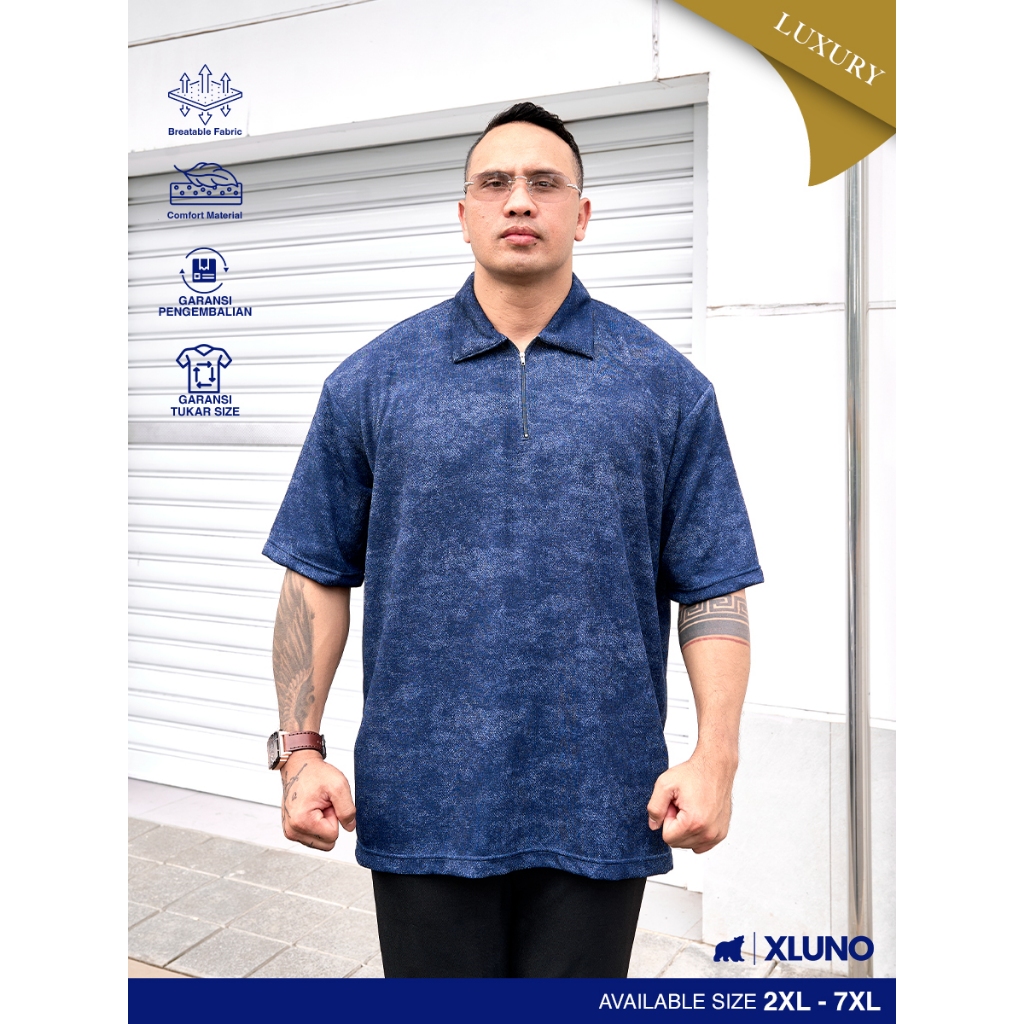 XLUNO Marvyn Polo Navy Baju Polo Jumbo Pria Big Size Lengan Pendek
