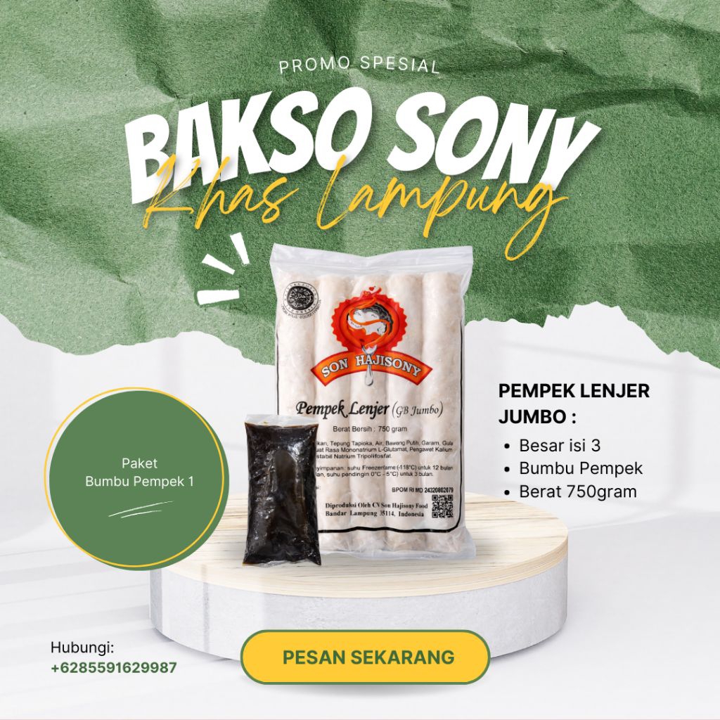Pempek Lenjer Jumbo Son Hajisony Khas Lampung + Bumbu Pempek | Frozen Food