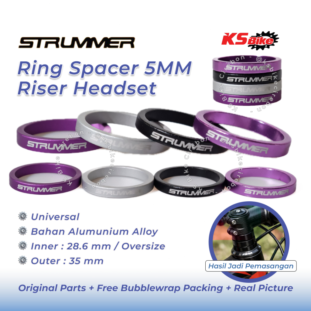 Ring Spacer Strummer 5mm Alloy CNC Oversize 28.6mm Headset Stem Fork Penambah Tinggi Stang MTB Roadb