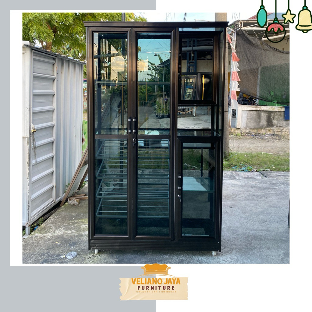 Lemari Sepatu & Tempat Helm Full Kaca Riben Bahan Alumunium Tebal