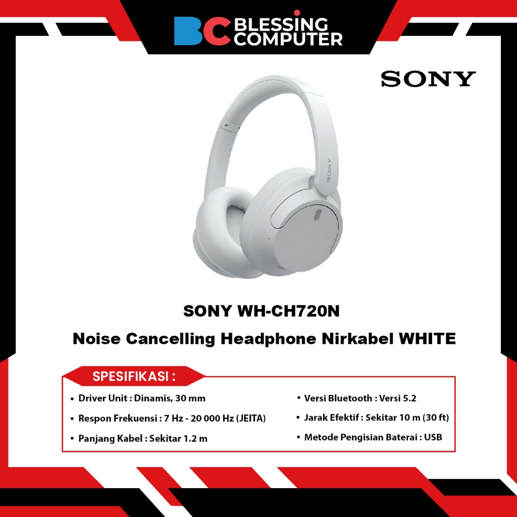 SONY WH-CH720N Noise Cancelling Headphone Nirkabel WHITE