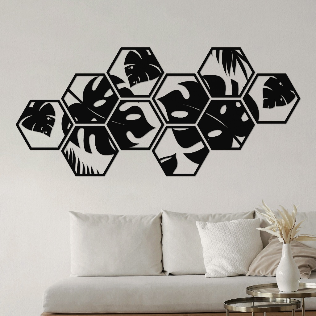 Hiasan Dinding Monstera 3D Hexagonal| Kerajinan Kayu Aesthetic | Dekorasi Dinding Estetik