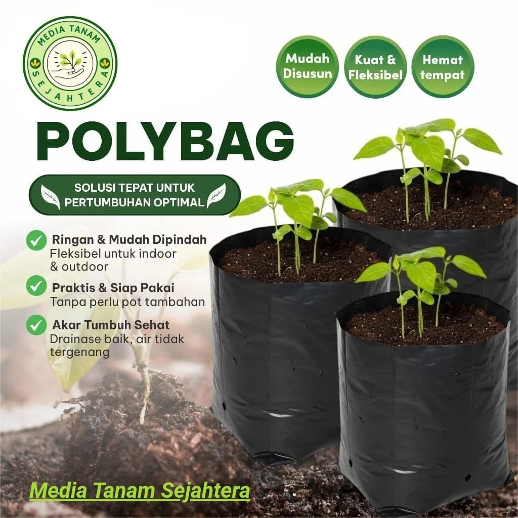 Polybag Tanaman Hitam Tebal Ukuran 40x40 cm Kemasan per Pack untuk Media Tanam