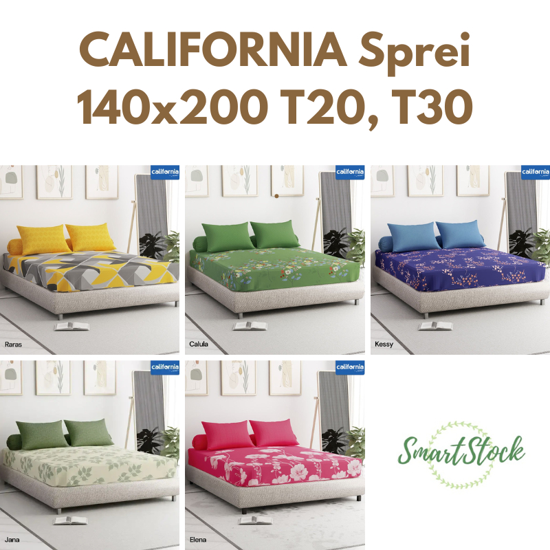 Ss Sprei California 140 Mix Motif 140X200 T20 T30 140x200x30 cm 140X200X20 Tinggi 20 30