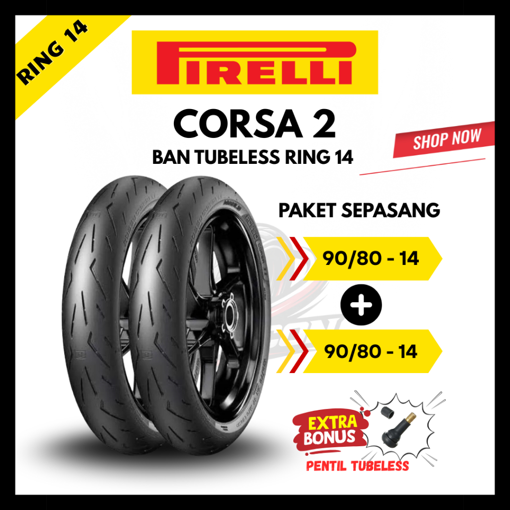 [PAKET DEPAN + BELAKANG] PIRELLI DIABLO ROSSO CORSA II RING 14 90/80 - 14 // BAN LUAR TUBELESS HARGA