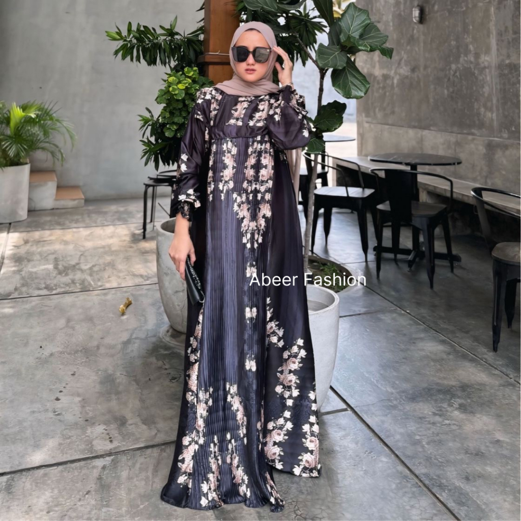 Dress Gamis Motif Bunga Floral Bahan Madame Viola Amore By Ruby