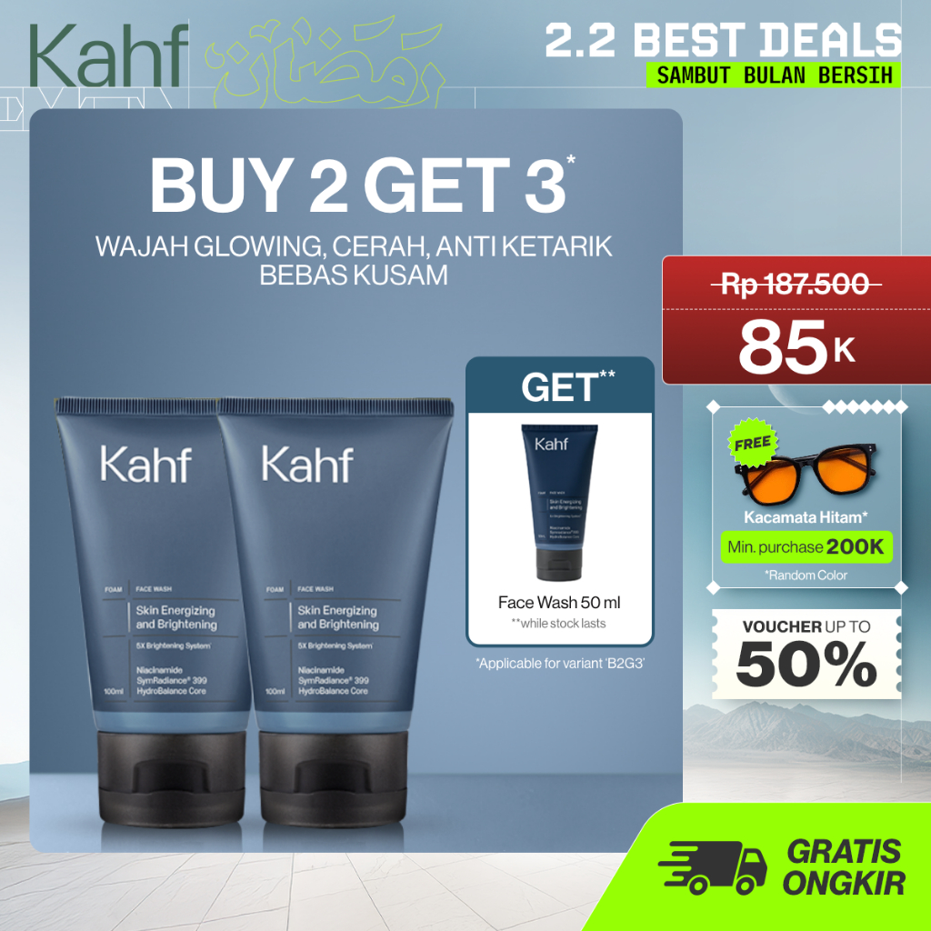 [KAHF BUNDLE 2IN1 PAKET FACIAL WASH] Complete Acne Care & Brightening Face Wash Pack 100 ml isi 2 pc