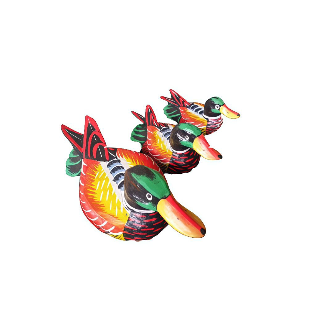 Patung Kayu Bebek Renang Isi 3 Pcs | Patung Bebek Manila | Patung Bebek Mandarin | Kerajinan Khas Ba