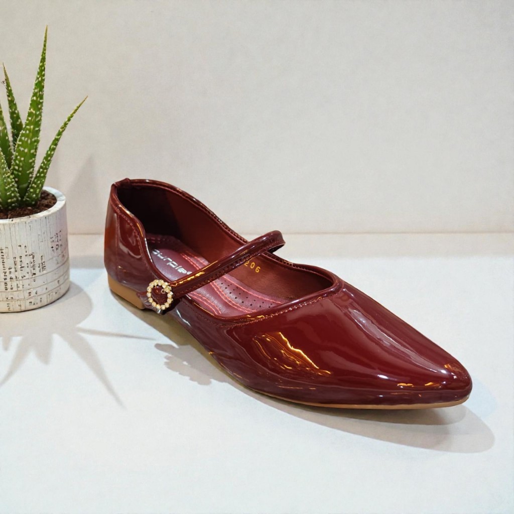 NewYordan Sepatu Flat Shoes Tali Slingback Wanita – Purple BL-206 Maroon | Flat Shoes | Chic & Elega