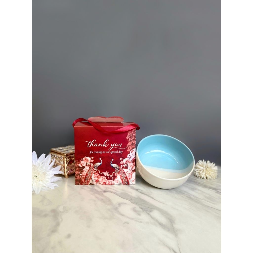 mangkok keramik kemas box maroon / souvenir wedding / souvenir lahiran / souvenir ultah