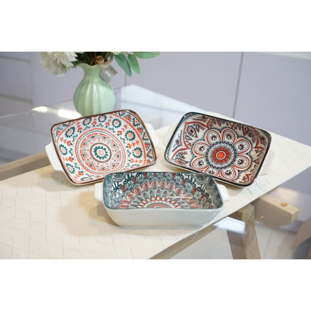 [Ly3-36] Basi KP Segi 9" Motif/Basi/Wadah Sayur/Keramik/Basi aesthetic