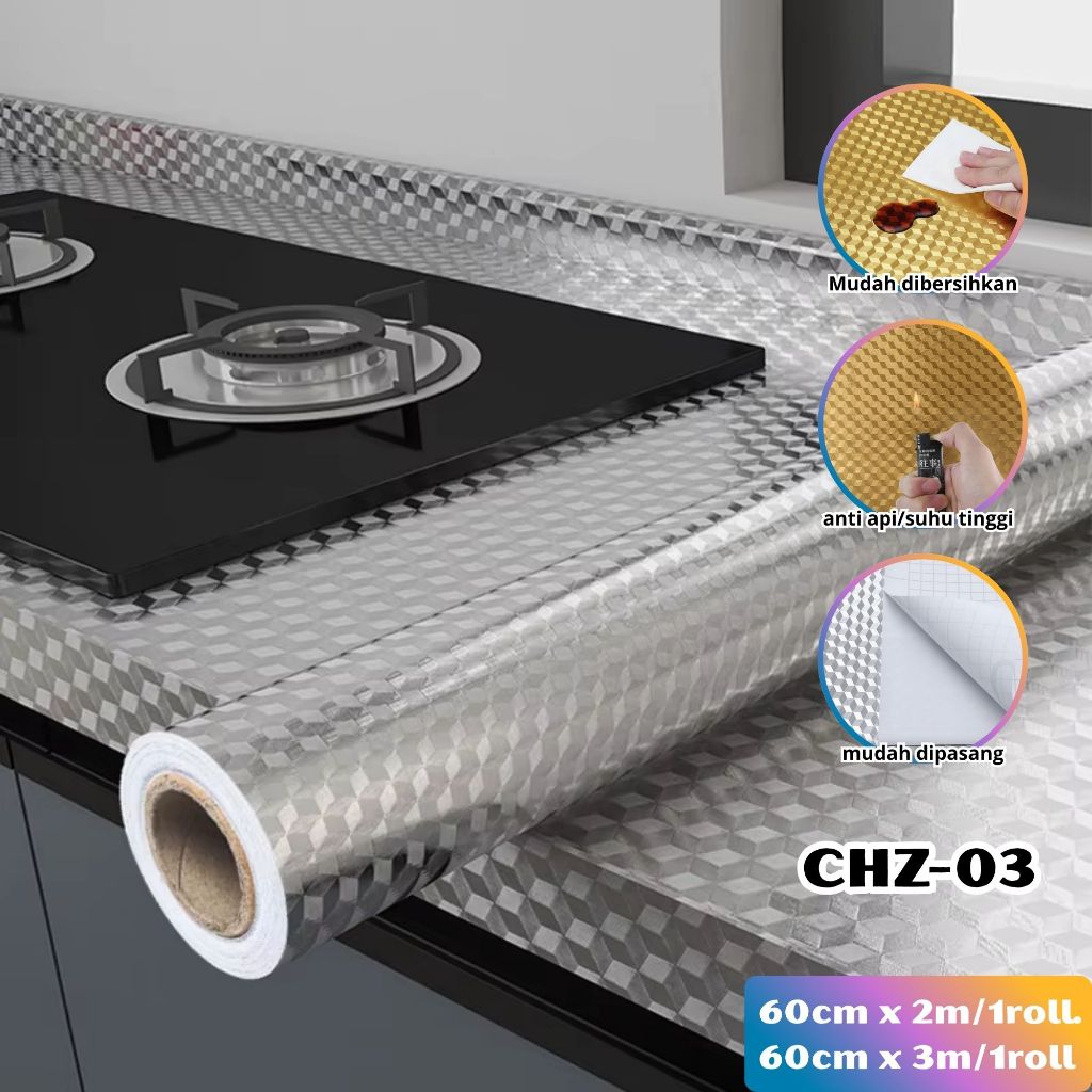 Wati  Stiker Meja Aluminium Foil Premium  Wallpaper 3D L60cm/P200cm,300cm 4  pola vinyl stiker dapur