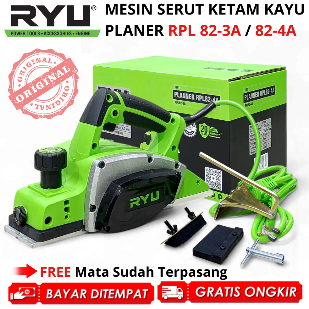 Ryu Mesin Planer Ketam Serut Kayu Listrik 570W 82Mm Rpl 82-4A Sugu Portable Original Bergaransi Co