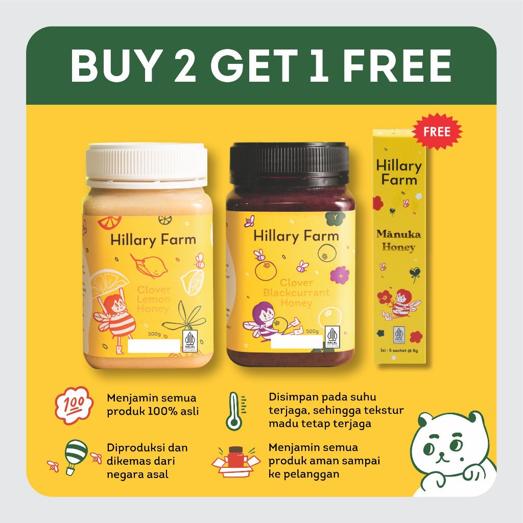 Clover Lemon Honey + Clover Blackcurrant Honey Free Madu
