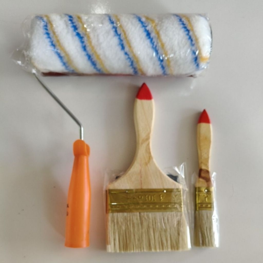 Paketan Kuas cat kuas roll + kuas 4 inch + kuas 1 inch ( isi 3 pcs ) kuas rol cat tembok rollan cat 