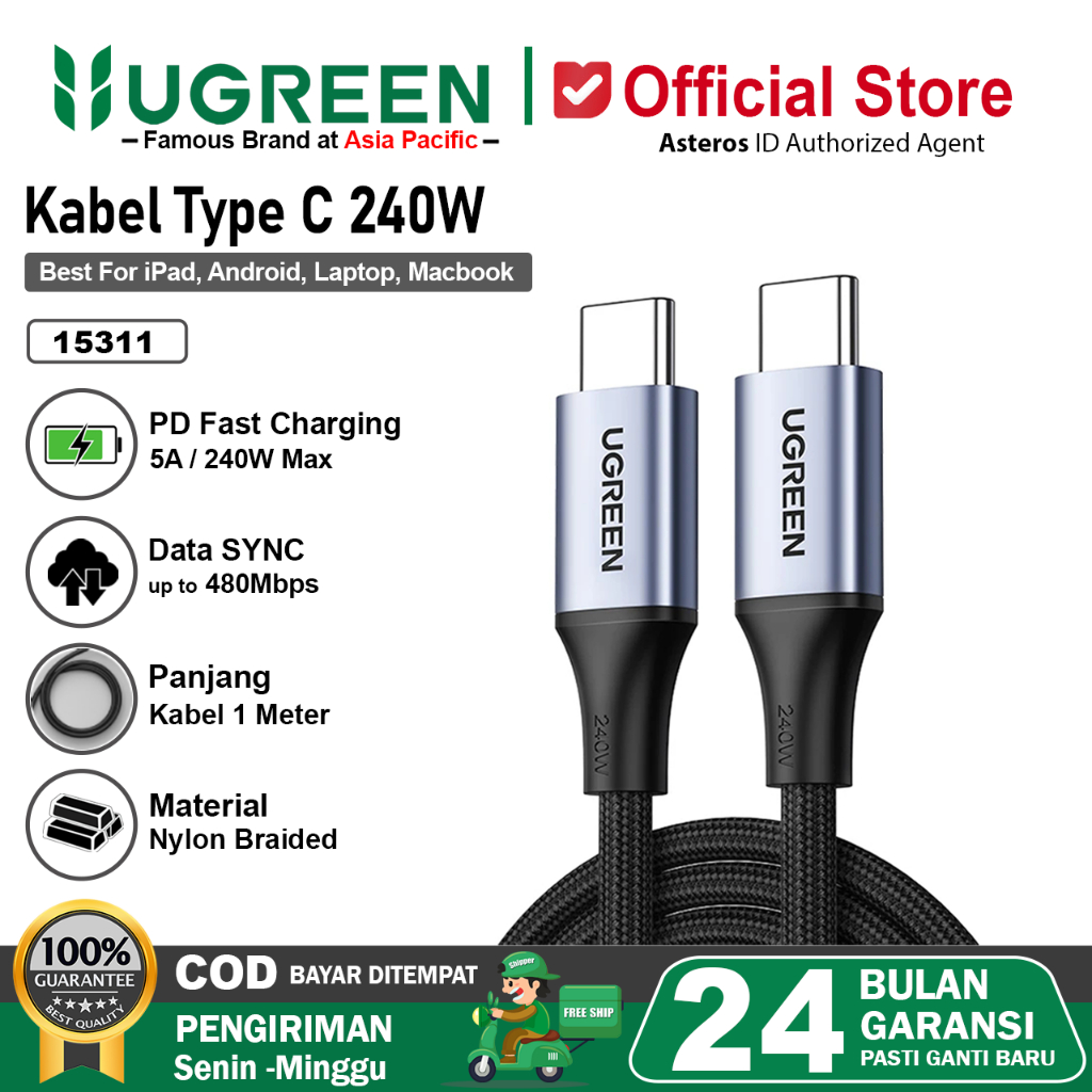 UGREEN Kabel Type C to Type C Fast Charging 240w Nylon Braided 90440