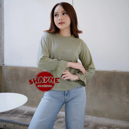 Kaos Blouse Balon Wanita Kaos Lengan Panjang