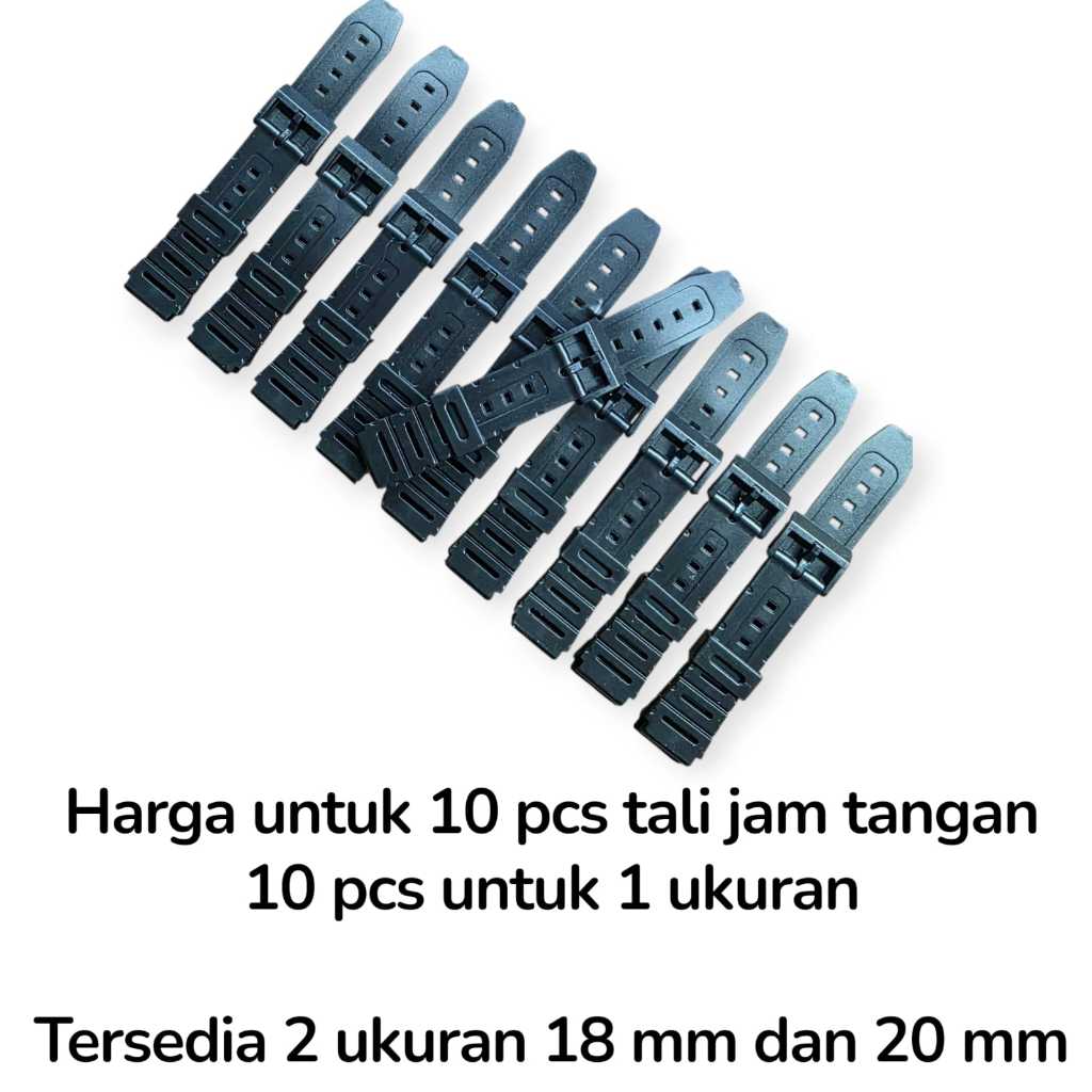 ( 10 PCS  ) STRAP JAM TANGAN  CASIO C-53 KEPALA PLASTIK  TALI JAM TANGAN KARET 18 MM DAN 20 MM