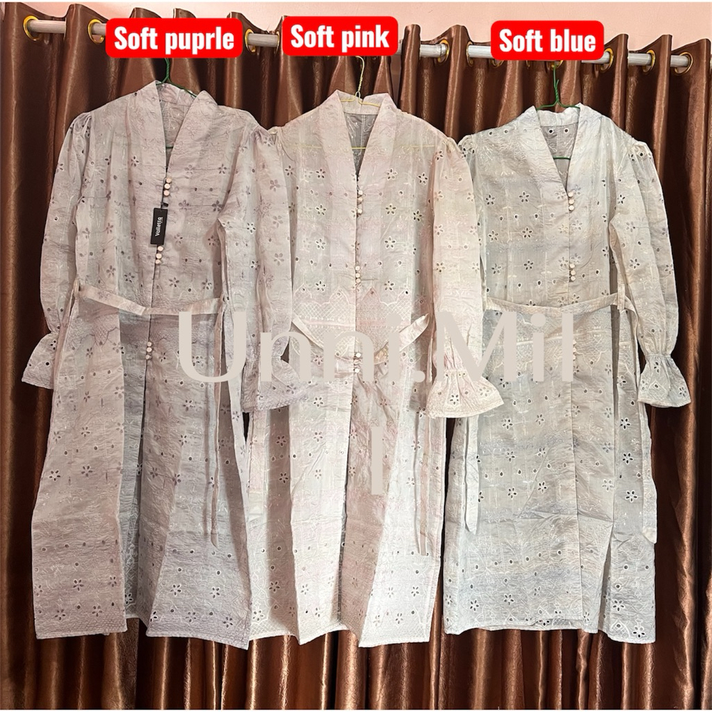 Syakila Tunik Bordir Bahan Papersilk Tunik Lebaran Wanita Muslim Lengan Panjang Tali pinggang