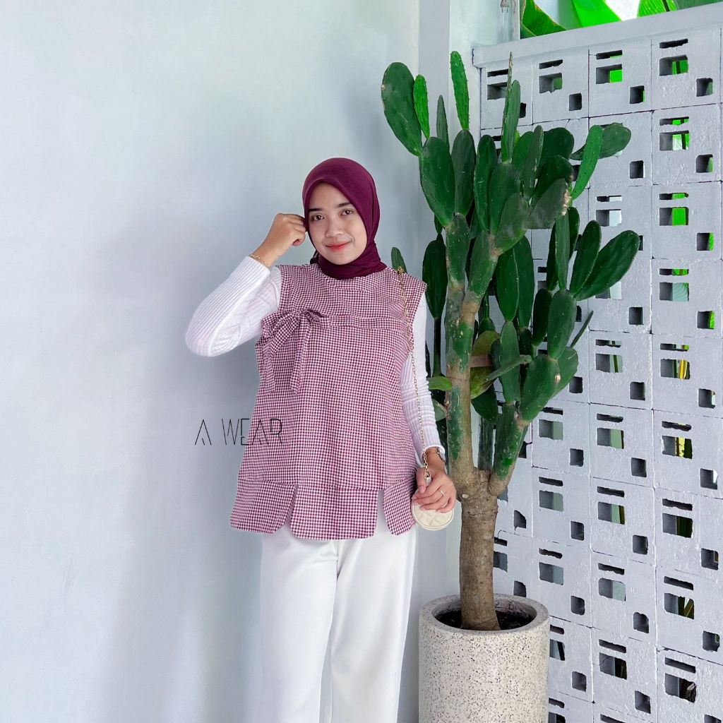 Awear - Elise Vest Sleeveless Atasan Wanita Katun Korean Style Tali Pita Depan