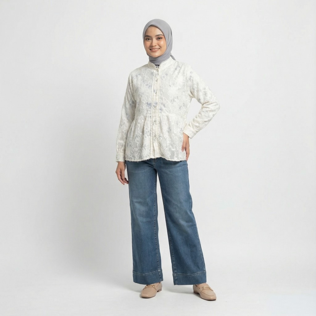 Mayang Collection - Kikan Tunik Cotton Bordir Atasan Muslim Wanita Long Outer Katun Tali Serut (T012