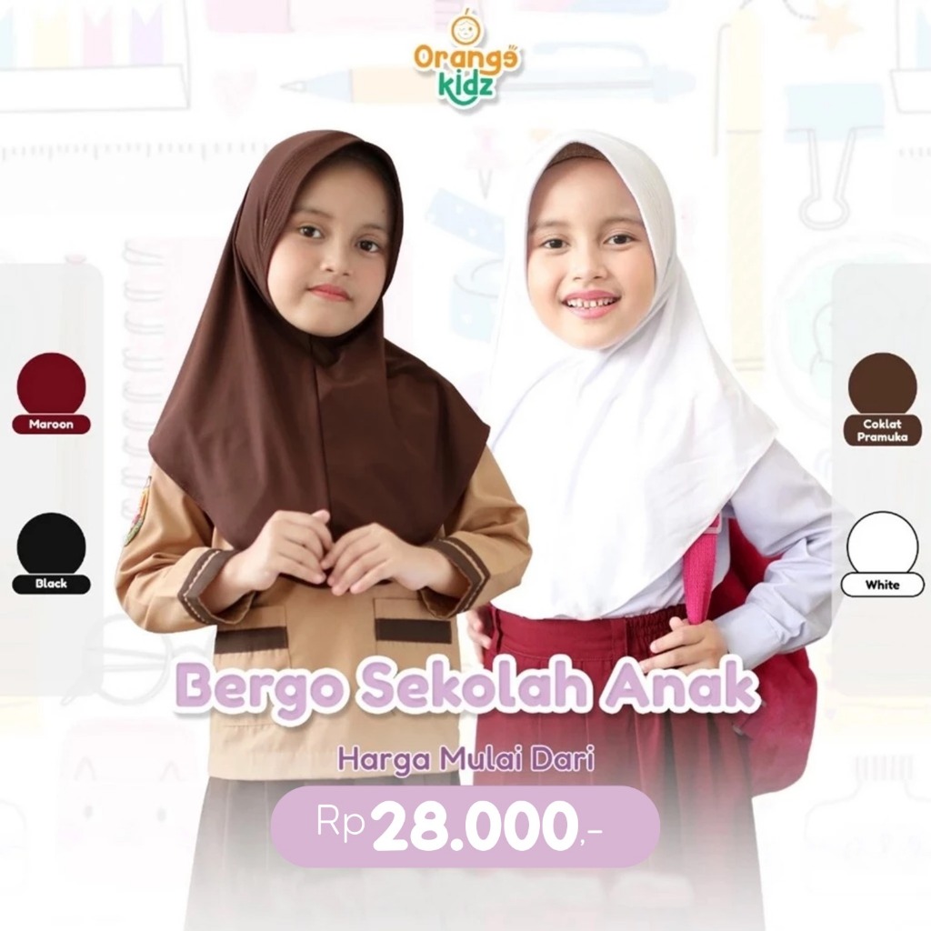 Kerudung Sekolah Anak SD/ Bergo Sekolah Anak