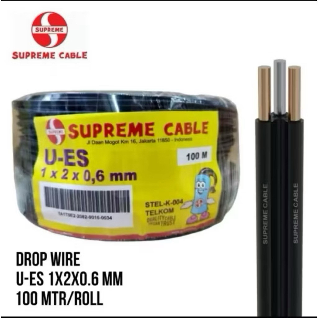 KABEL TELEPON SUPREME 1ROL (100 METER) KABEL DROP WIRE KABEL OUTDOOR U-ES 1x2x0,6mm