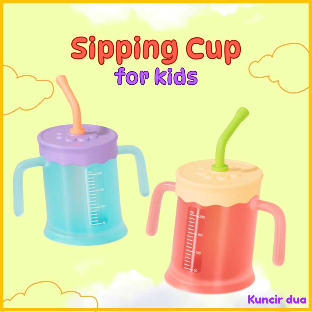 Training Cup 200ml + Sedotan BPA Free Gelas Air Curve Straw Cup Training Gelas Minum Sedotan Anak Ge
