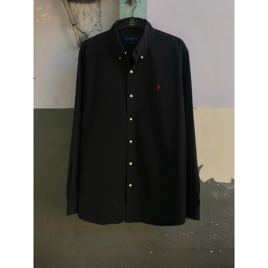 kemeja Ralph Lauren polos hitam lengan panjang preloved